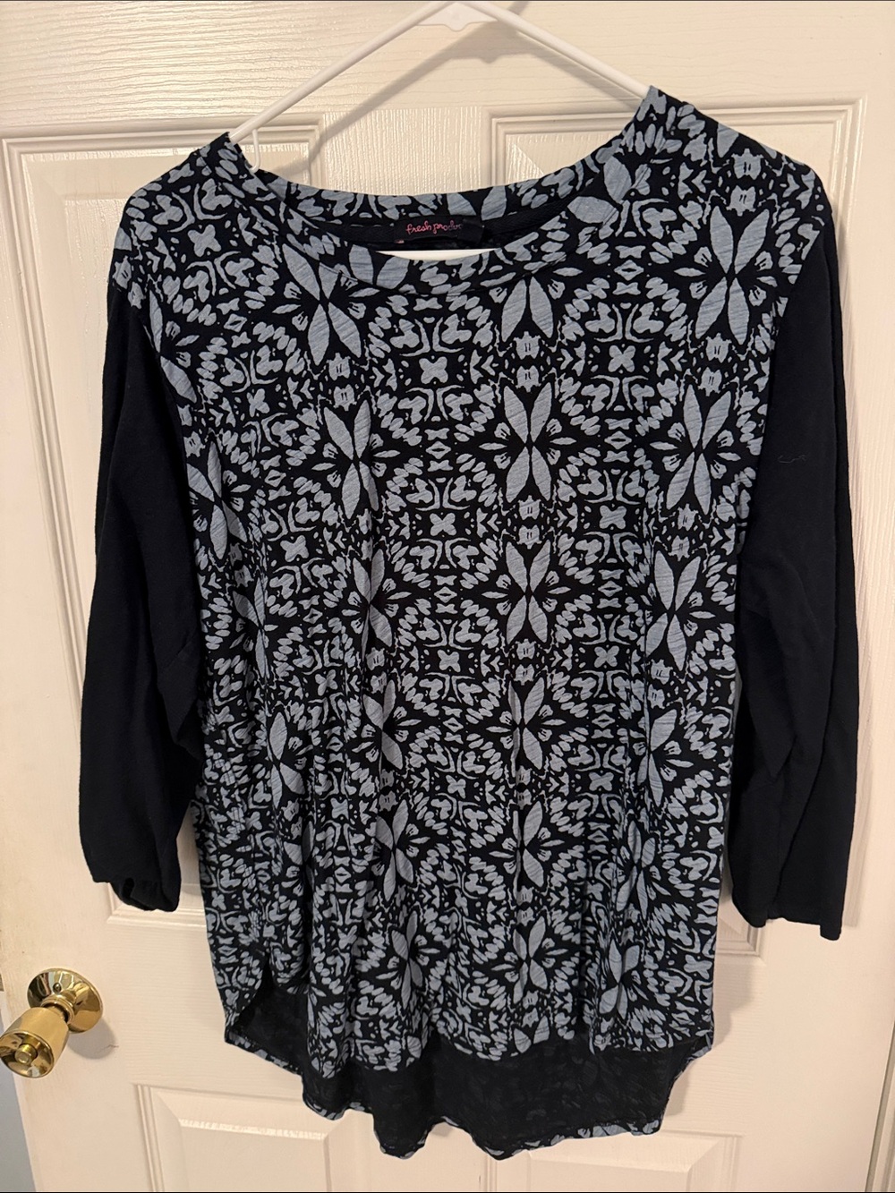 fresh produce navy Tunic with Pale Blue Floral Mosaic
